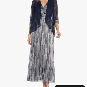 R& M Richards Chic Long Navy and Silver Dress size 6 holiday new year